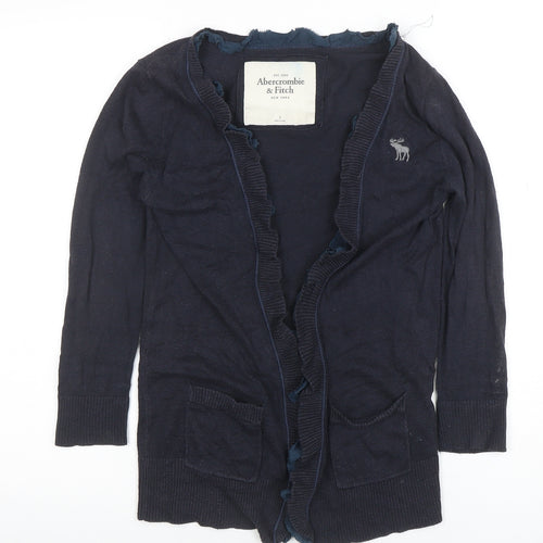 Abercrombie & Fitch Women's Blue Ruffle Edge Long Sleeve Cardigan Size S