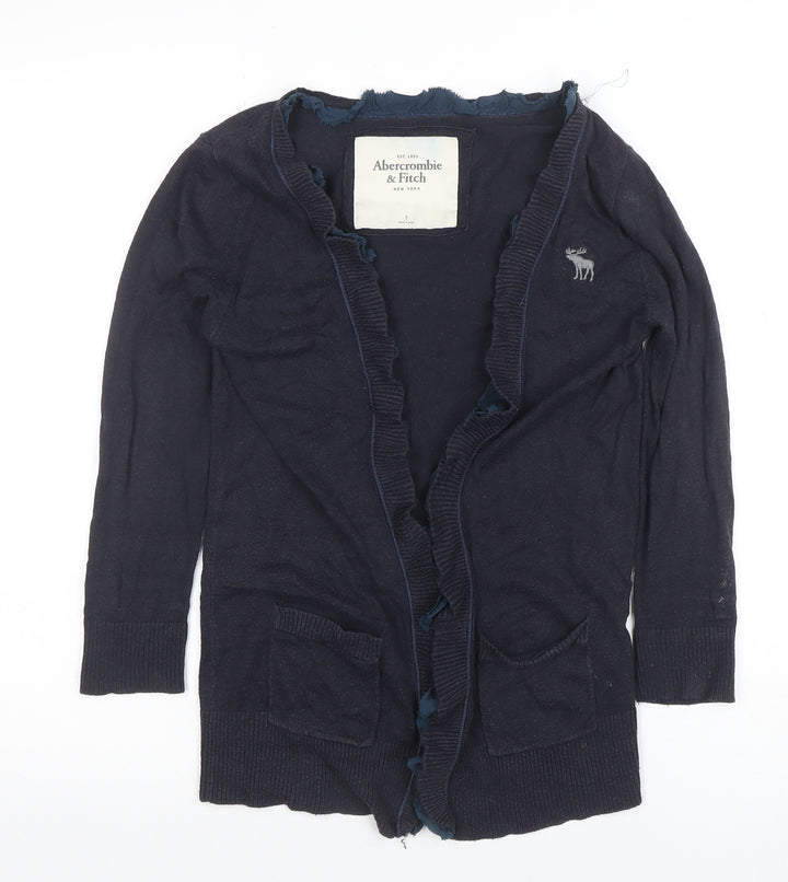 Abercrombie & Fitch Women's Blue Ruffle Edge Long Sleeve Cardigan Size S