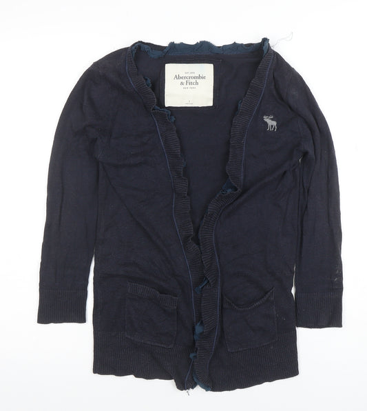Abercrombie & Fitch Women's Blue Ruffle Edge Long Sleeve Cardigan Size S