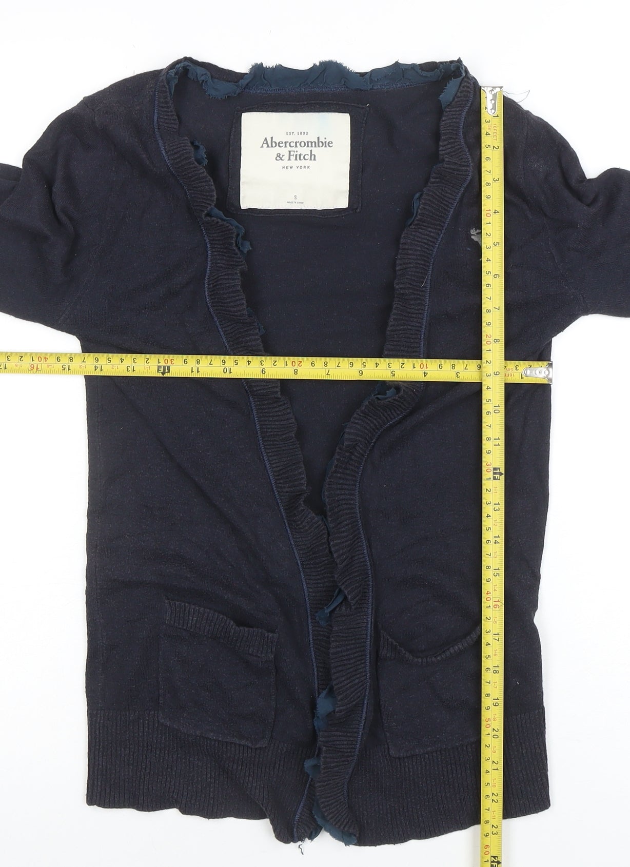 Abercrombie & Fitch Women's Blue Ruffle Edge Long Sleeve Cardigan Size S