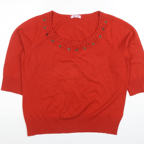 Per Una Women Red Acrylic Short Sleeve Scoop Neck Jumper Size 20