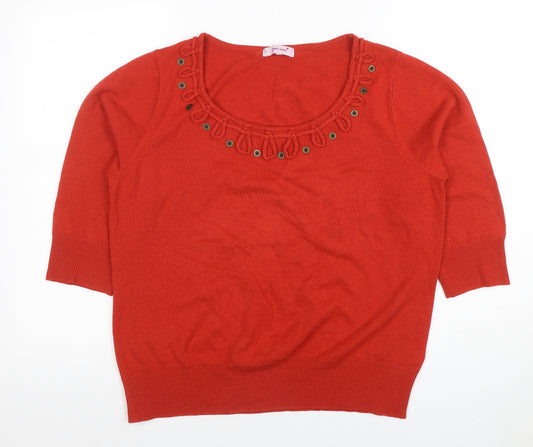 Per Una Women Red Acrylic Short Sleeve Scoop Neck Jumper Size 20