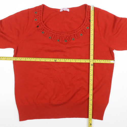 Per Una Women Red Acrylic Short Sleeve Scoop Neck Jumper Size 20