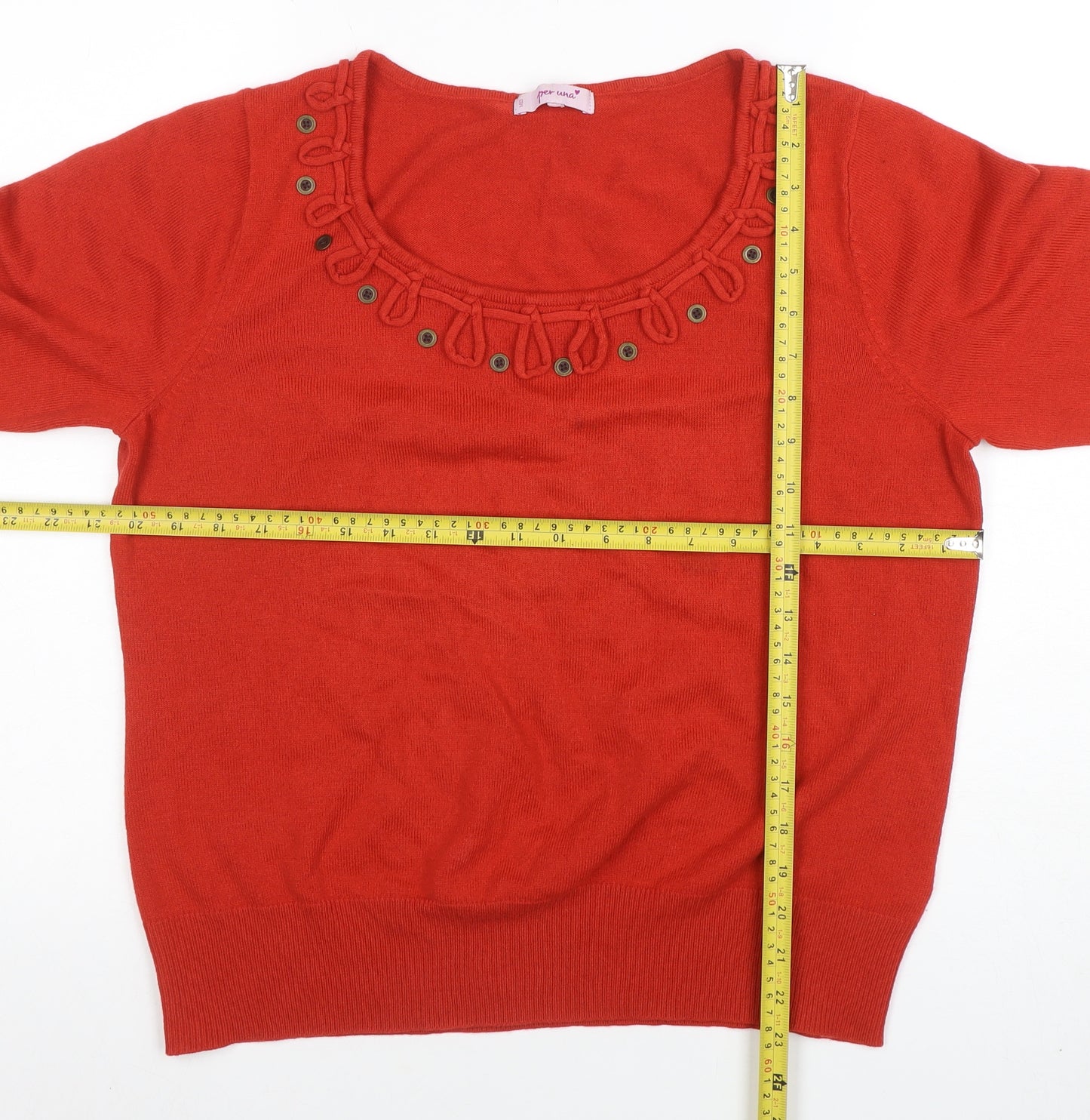 Per Una Women Red Acrylic Short Sleeve Scoop Neck Jumper Size 20