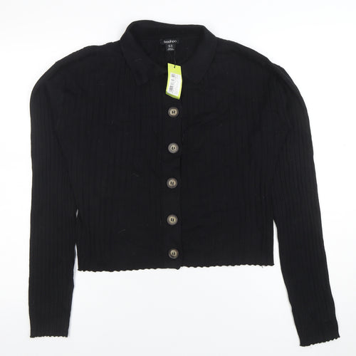 Boohoo Women's Black Collared Button Cardigan Size 18