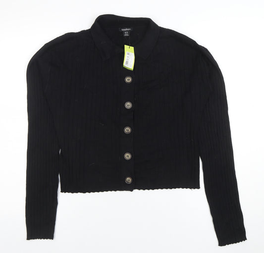 Boohoo Women's Black Collared Button Cardigan Size 18