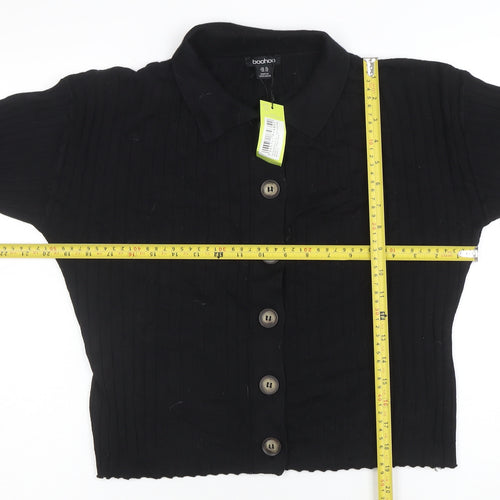 Boohoo Women's Black Collared Button Cardigan Size 18