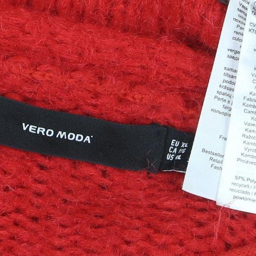 Vero Moda Women Red Chunky-Knit V-Neck Cardigan XL