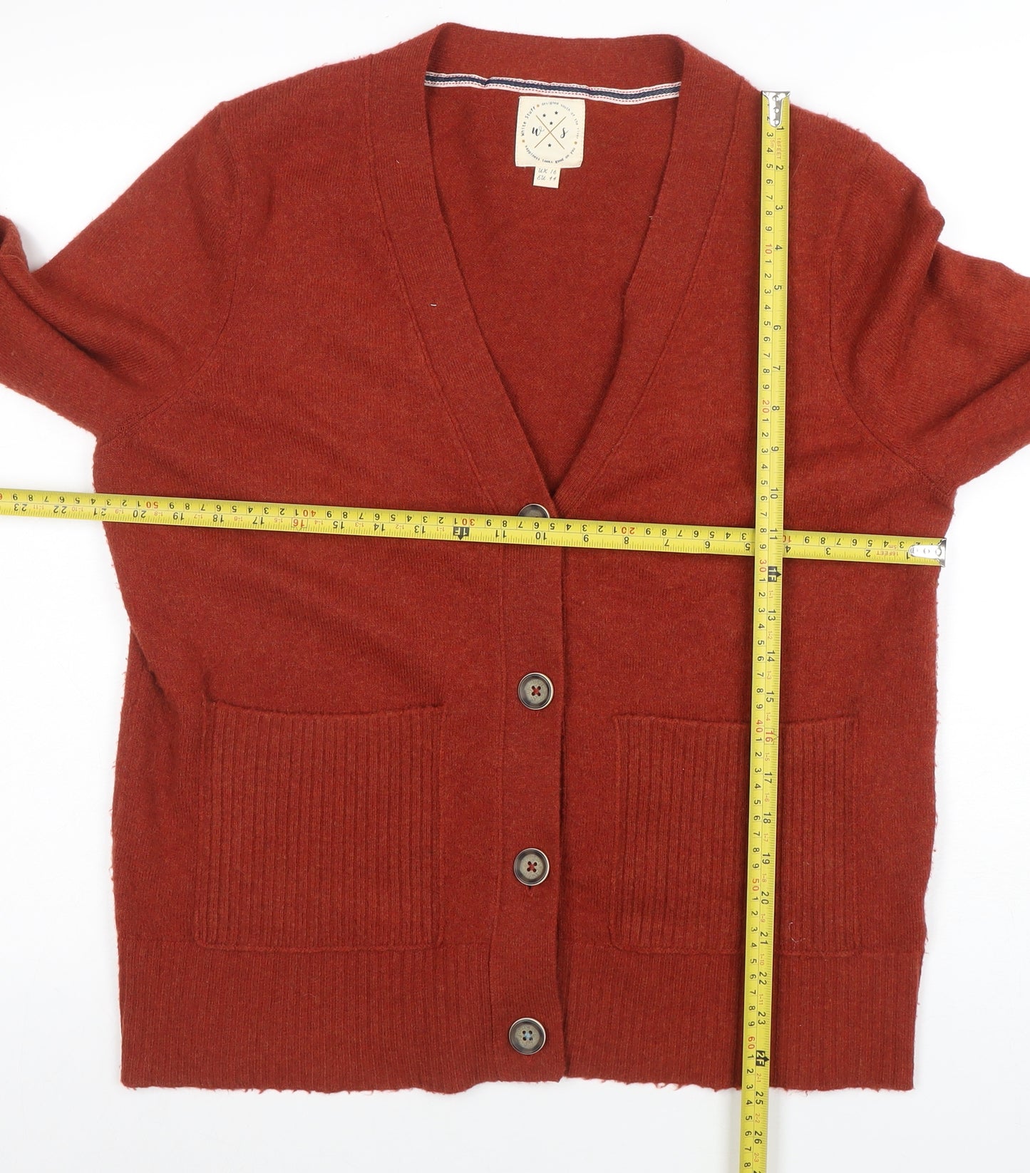 White Stuff Women's Brown V-Neck Cardigan Size 16 Wool Blend