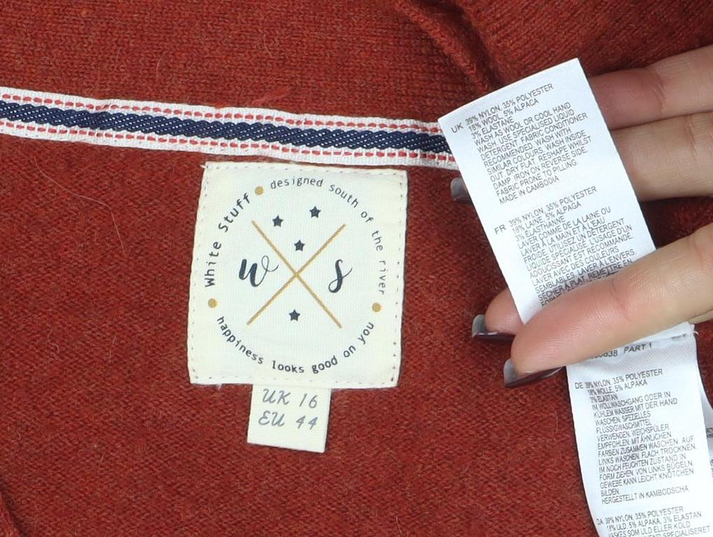 White Stuff Women's Brown V-Neck Cardigan Size 16 Wool Blend