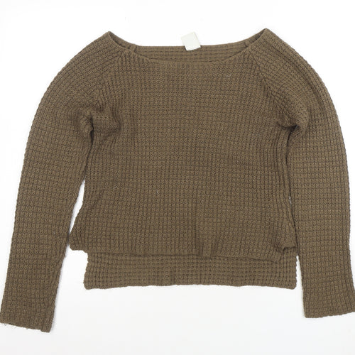 Vero Moda Women’s Brown Waffle-Knit Boat Neck Jumper XS