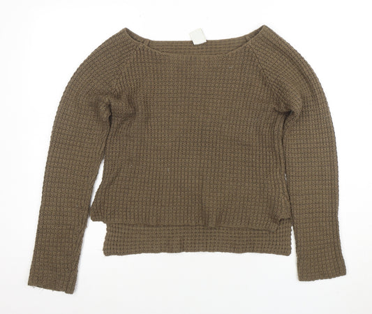 Vero Moda Women’s Brown Waffle-Knit Boat Neck Jumper XS