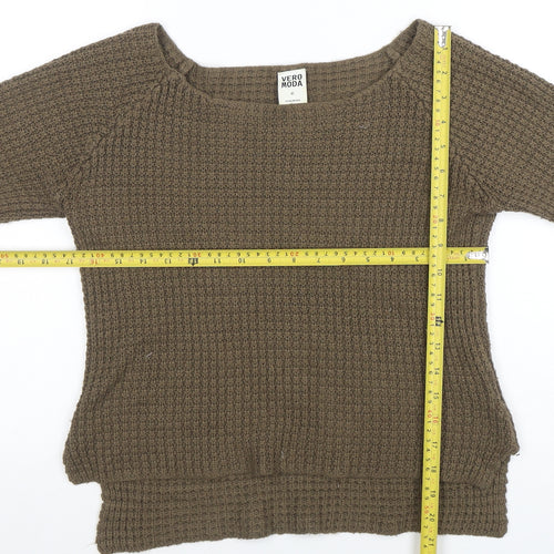 Vero Moda Women’s Brown Waffle-Knit Boat Neck Jumper XS