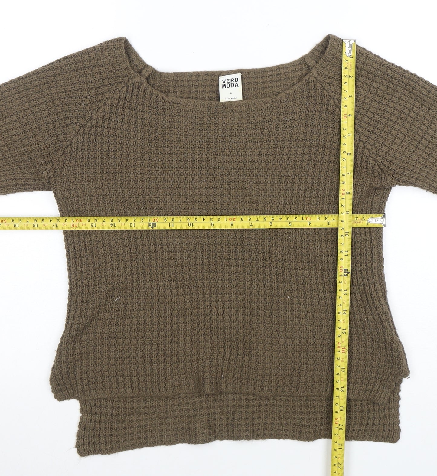 Vero Moda Women’s Brown Waffle-Knit Boat Neck Jumper XS