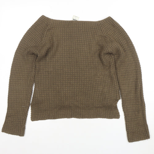 Vero Moda Women’s Brown Waffle-Knit Boat Neck Jumper XS