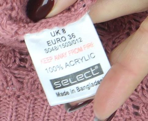 Select Women's Pink Acrylic Knit Long Sleeve Pullover Jumper Size 8