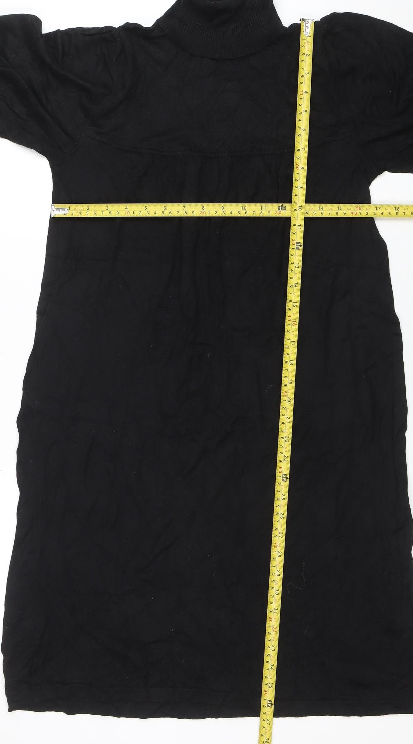 Esprit Women Black Knee Length Roll Neck Shift Dress M