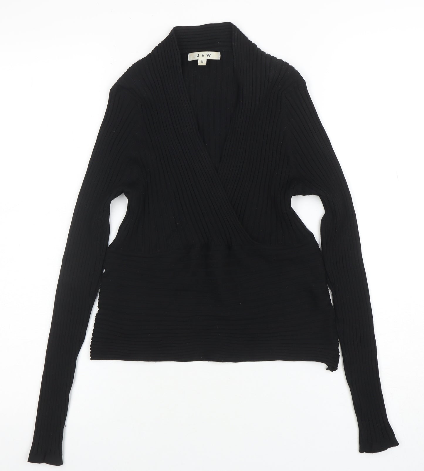 J & W Women's Black Silk Blend Wrap Knit Blouse Size L