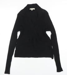 J & W Women's Black Silk Blend Wrap Knit Blouse Size L