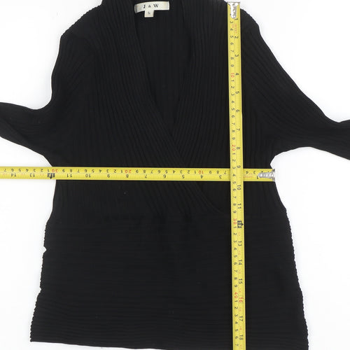 J & W Women's Black Silk Blend Wrap Knit Blouse Size L