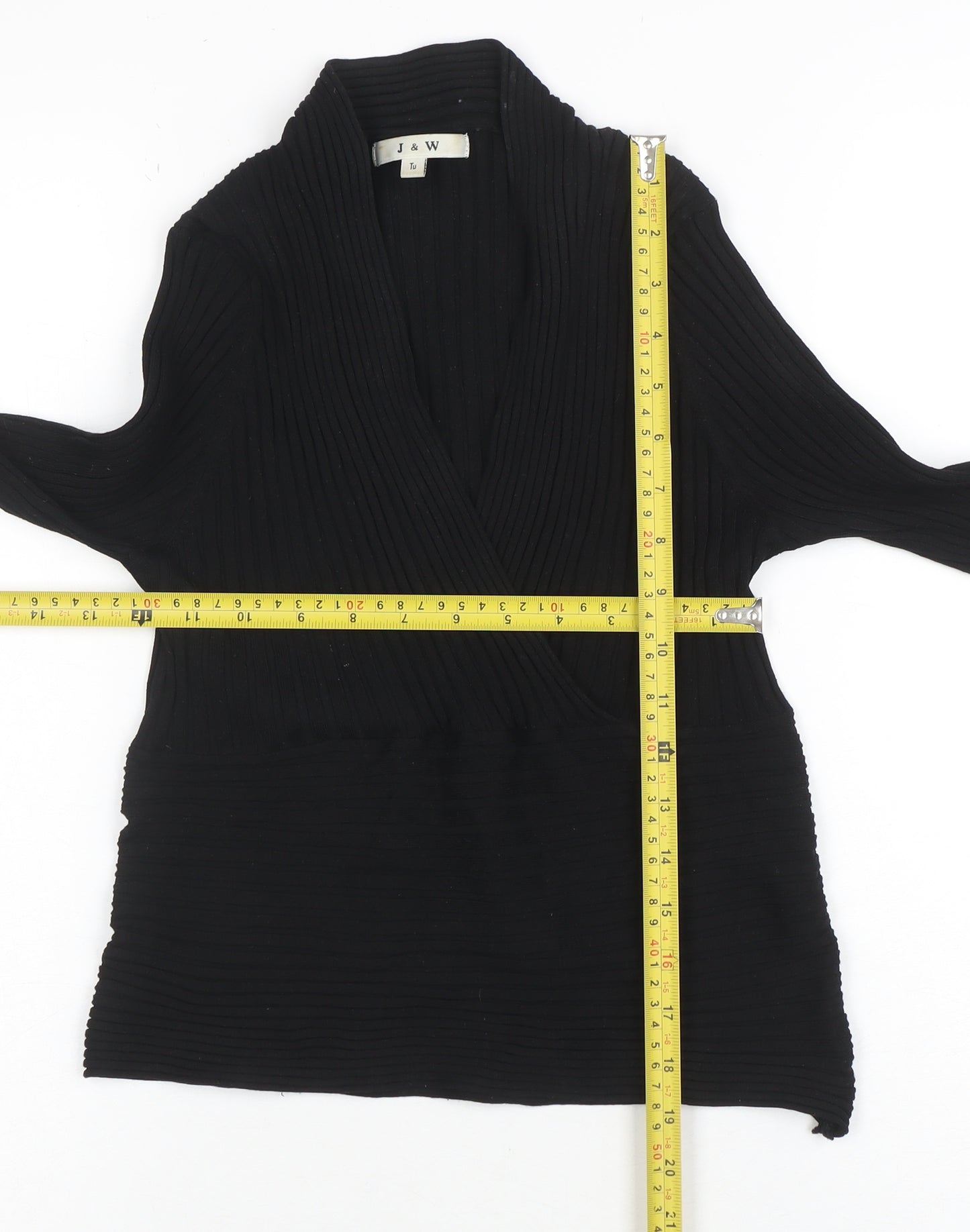 J & W Women's Black Silk Blend Wrap Knit Blouse Size L