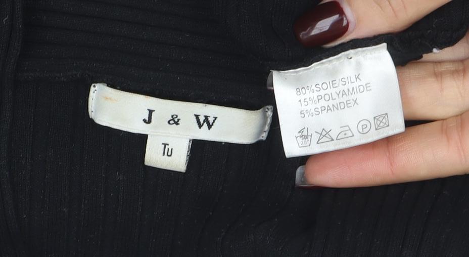 J & W Women's Black Silk Blend Wrap Knit Blouse Size L