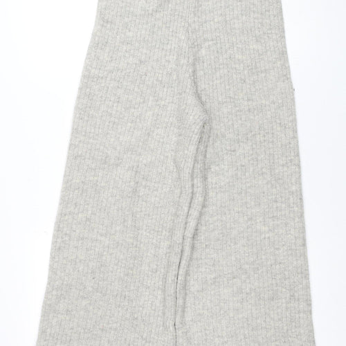 Mango Women Grey Knit Wide-Leg Trousers Size 10