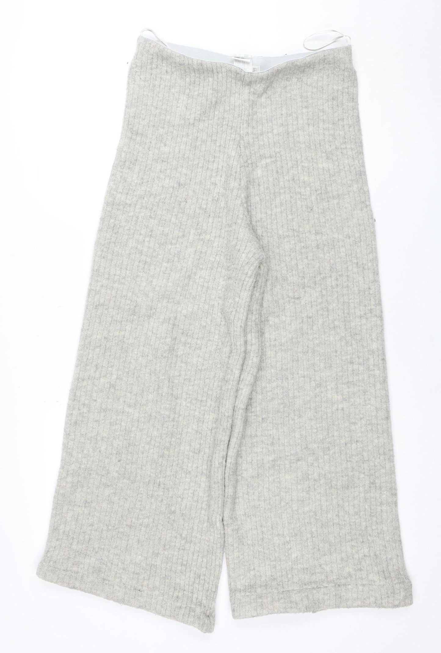 Mango Women Grey Knit Wide-Leg Trousers Size 10