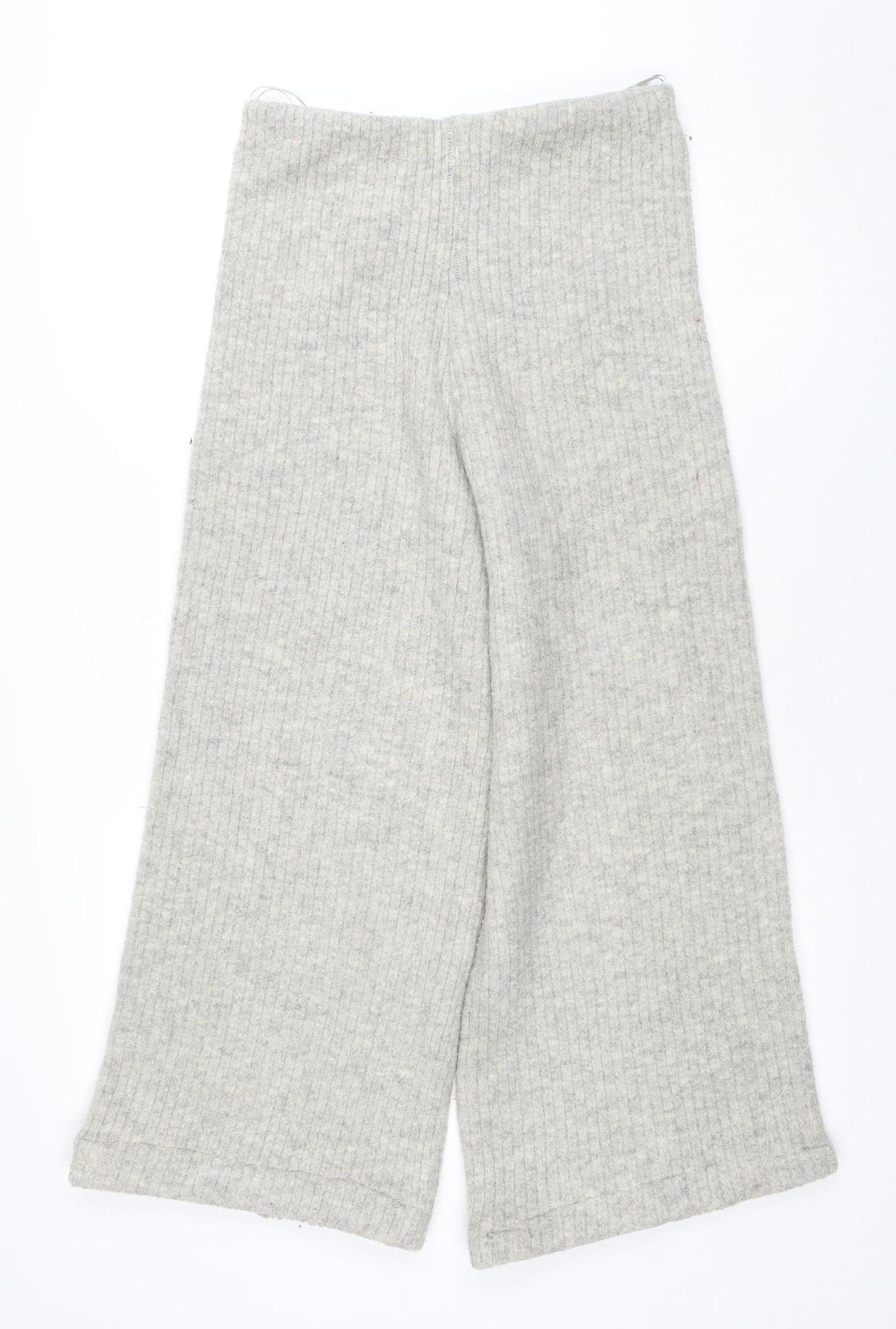 Mango Women Grey Knit Wide-Leg Trousers Size 10