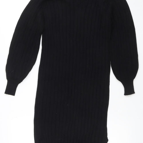 Next Women’s Black XS V-Neck Ribbed Long Sleeve Bodycon Knit Dress