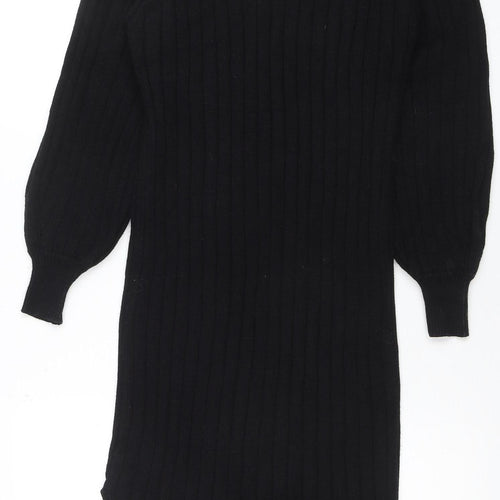 Next Women’s Black XS V-Neck Ribbed Long Sleeve Bodycon Knit Dress