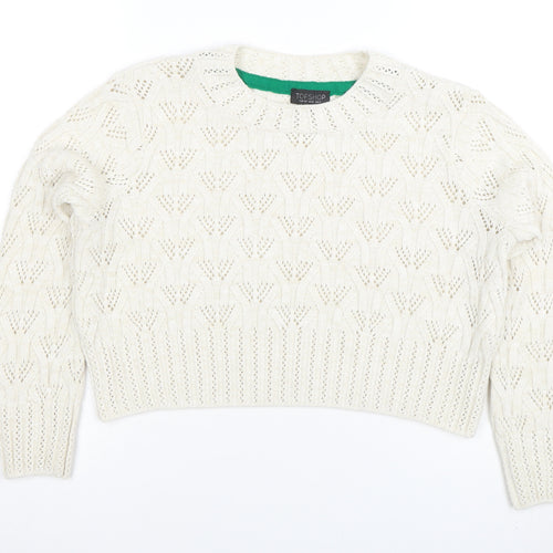 Topshop Women Ivory Open Knit Cotton Blend Jumper Size 12