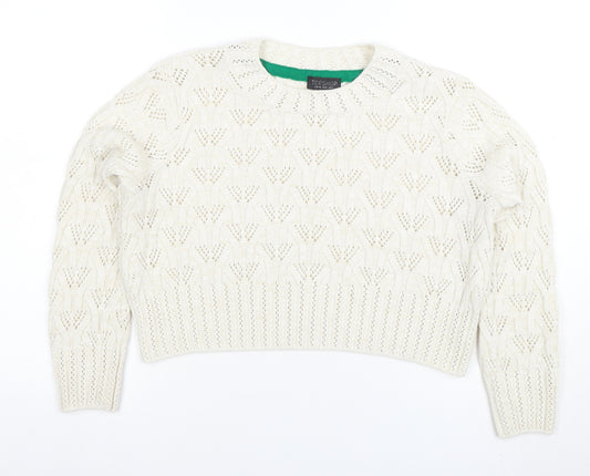 Topshop Women Ivory Open Knit Cotton Blend Jumper Size 12