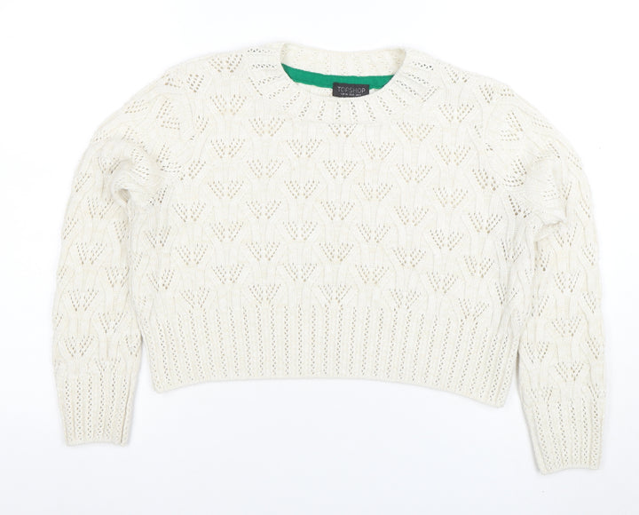 Topshop Women Ivory Open Knit Cotton Blend Jumper Size 12