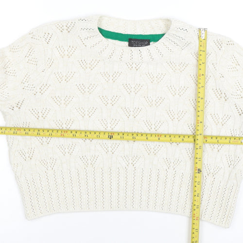 Topshop Women Ivory Open Knit Cotton Blend Jumper Size 12