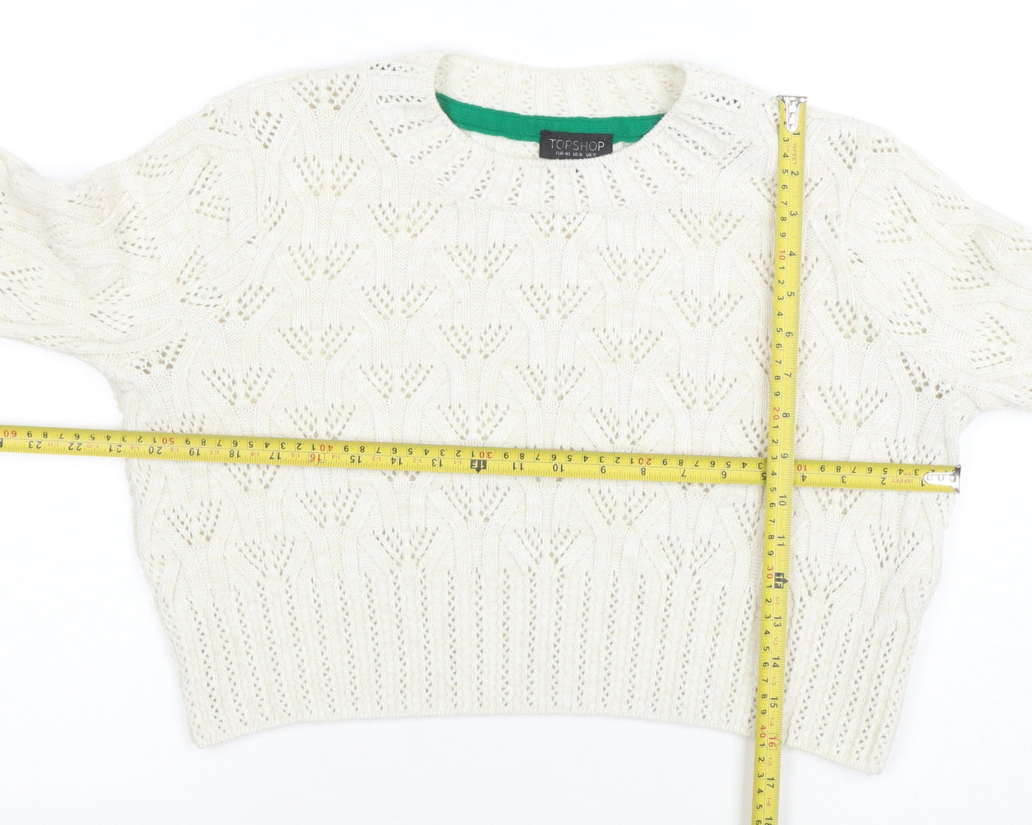 Topshop Women Ivory Open Knit Cotton Blend Jumper Size 12