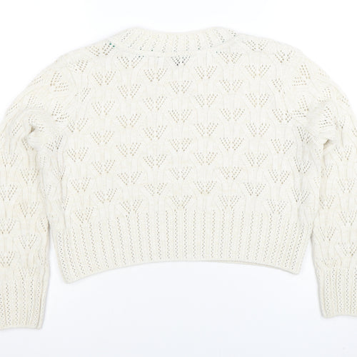Topshop Women Ivory Open Knit Cotton Blend Jumper Size 12