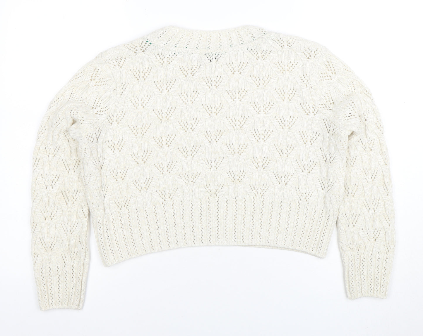 Topshop Women Ivory Open Knit Cotton Blend Jumper Size 12