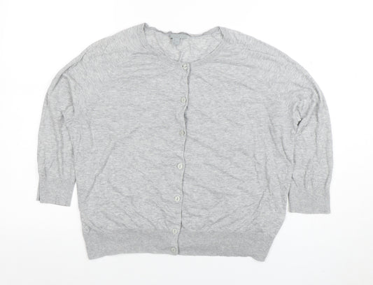 COS Women's Grey Cotton Button-Up Cardigan L Relaxed Fit