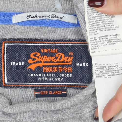 Superdry Men's Grey XL Crew Neck Cotton Cashmere Pullover Jumper