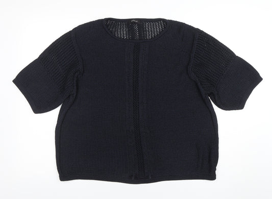 Marks and Spencer Women Black Size 18 Open-Knit Short Sleeve Jumper