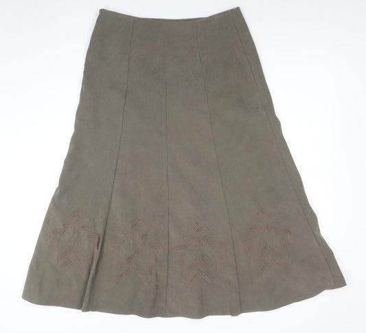 Marks and Spencer Women's Brown A-Line Midi Skirt Size 12 Embroidered