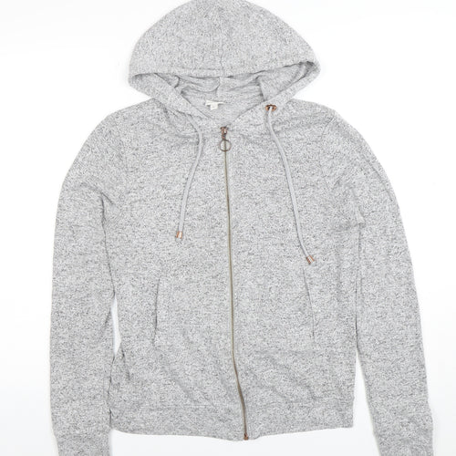 River Island Womens Grey Full Zip Hoodie M Lined Soft Cotton Blend