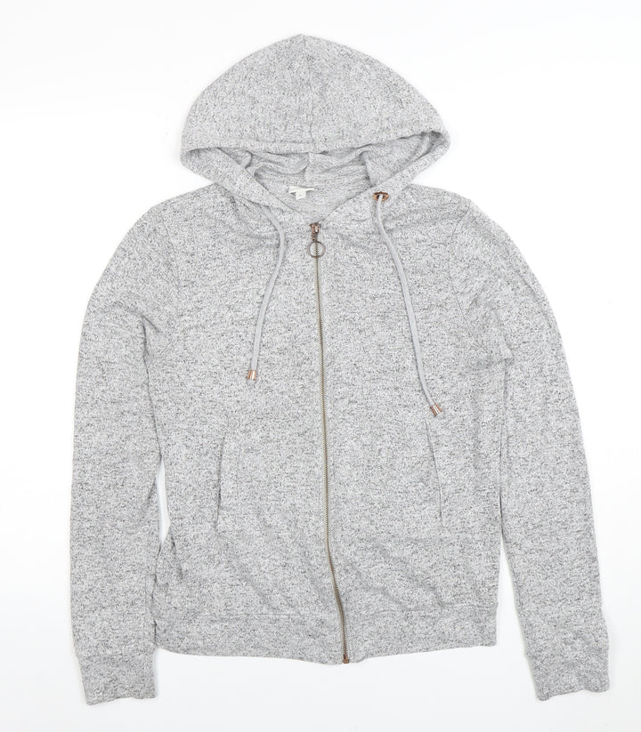 River Island Womens Grey Full Zip Hoodie M Lined Soft Cotton Blend