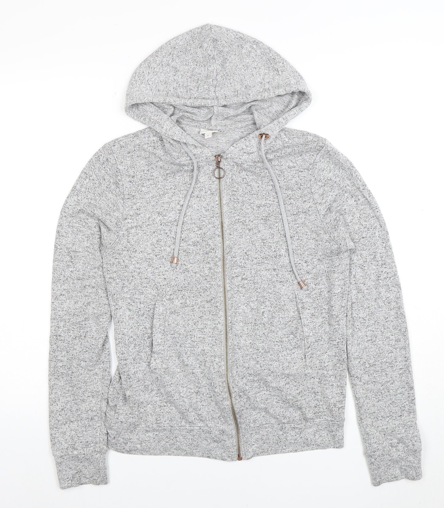 River Island Womens Grey Full Zip Hoodie M Lined Soft Cotton Blend