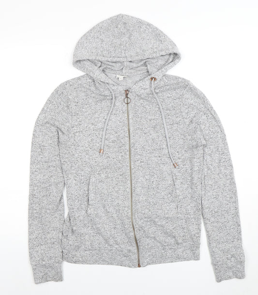 River Island Womens Grey Full Zip Hoodie M Lined Soft Cotton Blend