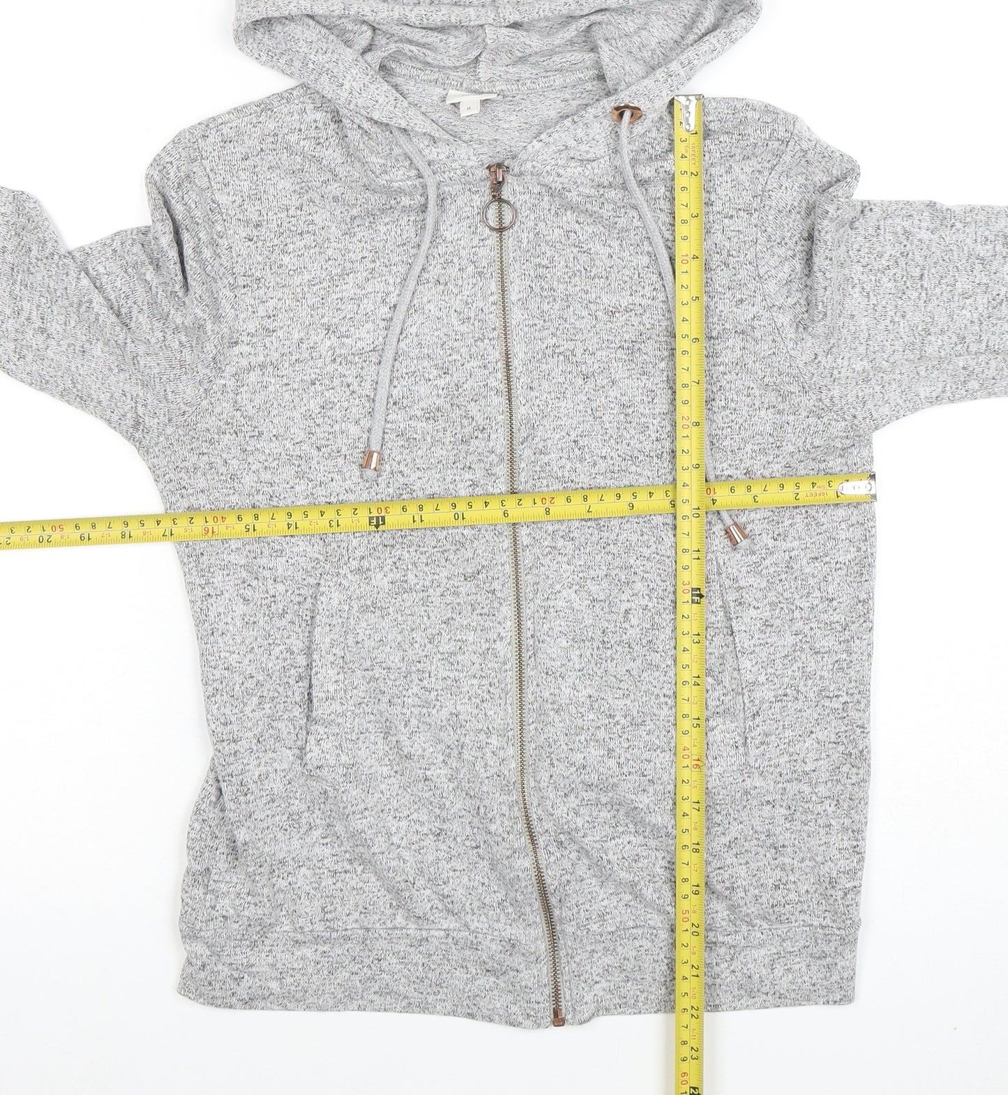 River Island Womens Grey Full Zip Hoodie M Lined Soft Cotton Blend