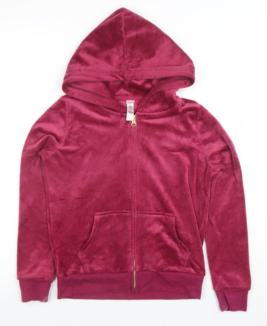 Jessica S. Girls Pink Velour Full Zip Hoodie Size L