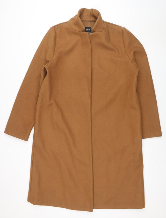 Zara Women Brown Long Overcoat XL Polyester Classic Style
