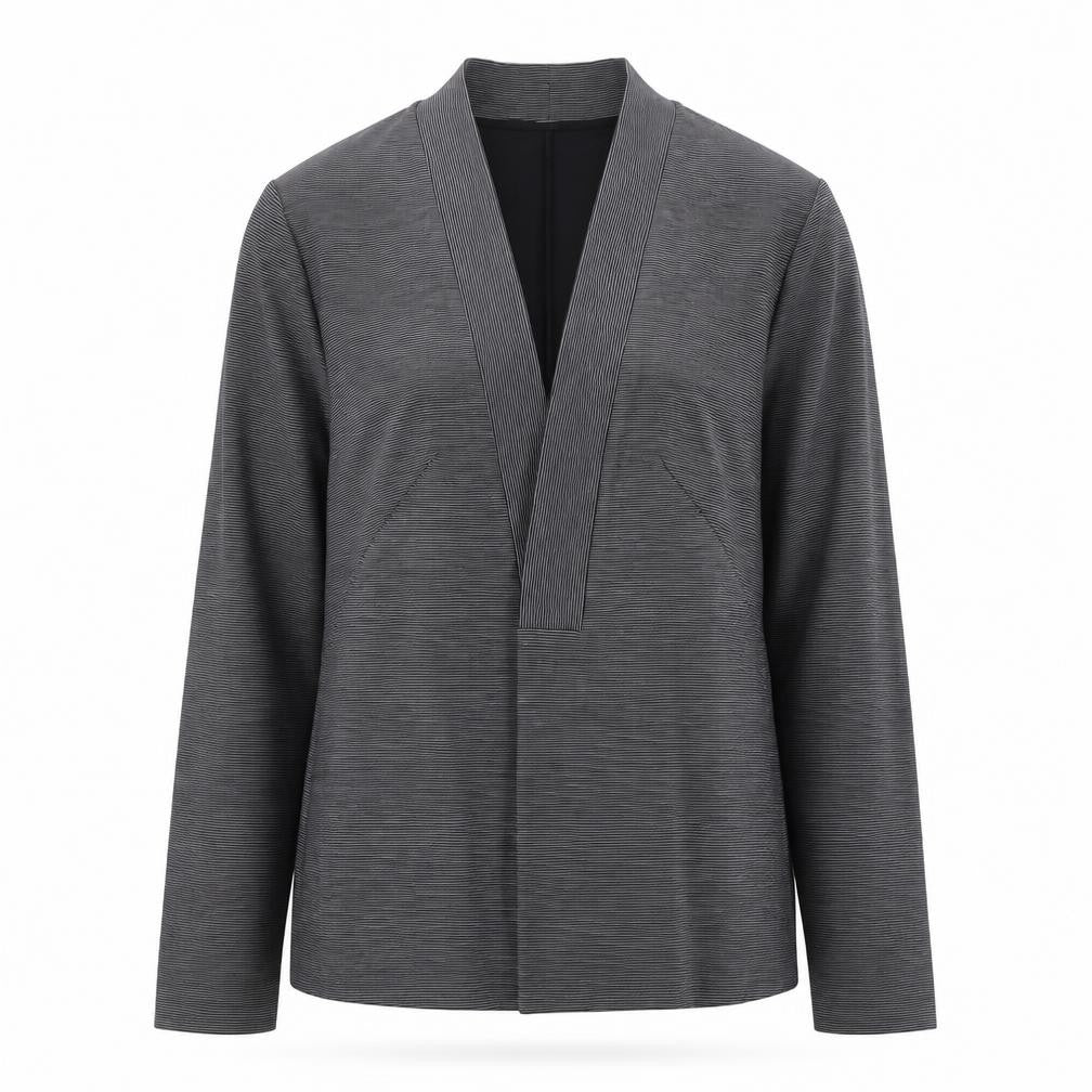 Front view of Oliver Bonas Women's Grey, size 12, Shawl Collar Stretch Blazer
